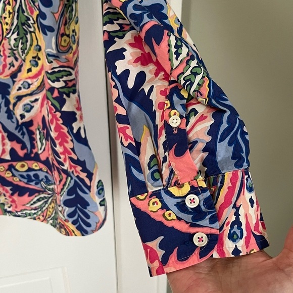 Talbots Multicolored 100% Cotton Button-up Shirt Floral Leaf Paisley Size Small - Picture 4 of 13